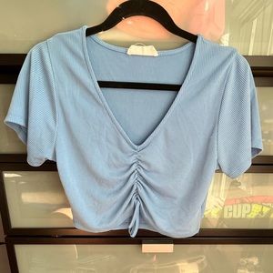 Blue scrunch crop top